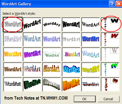 MS Word WordArt Gallery Window