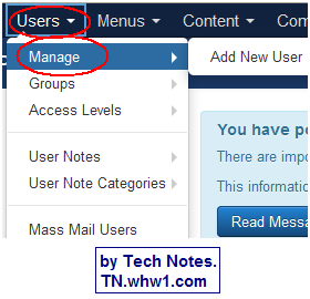 Select from menu Users - Manage