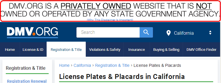 DMV.org Statement Indicating They Are Private Entity.