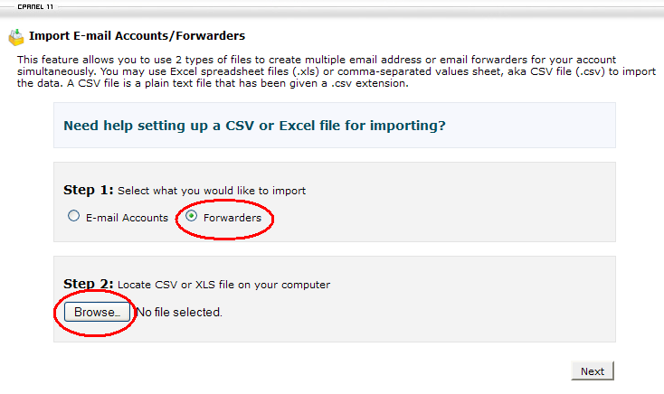 Import of Email Forwarders